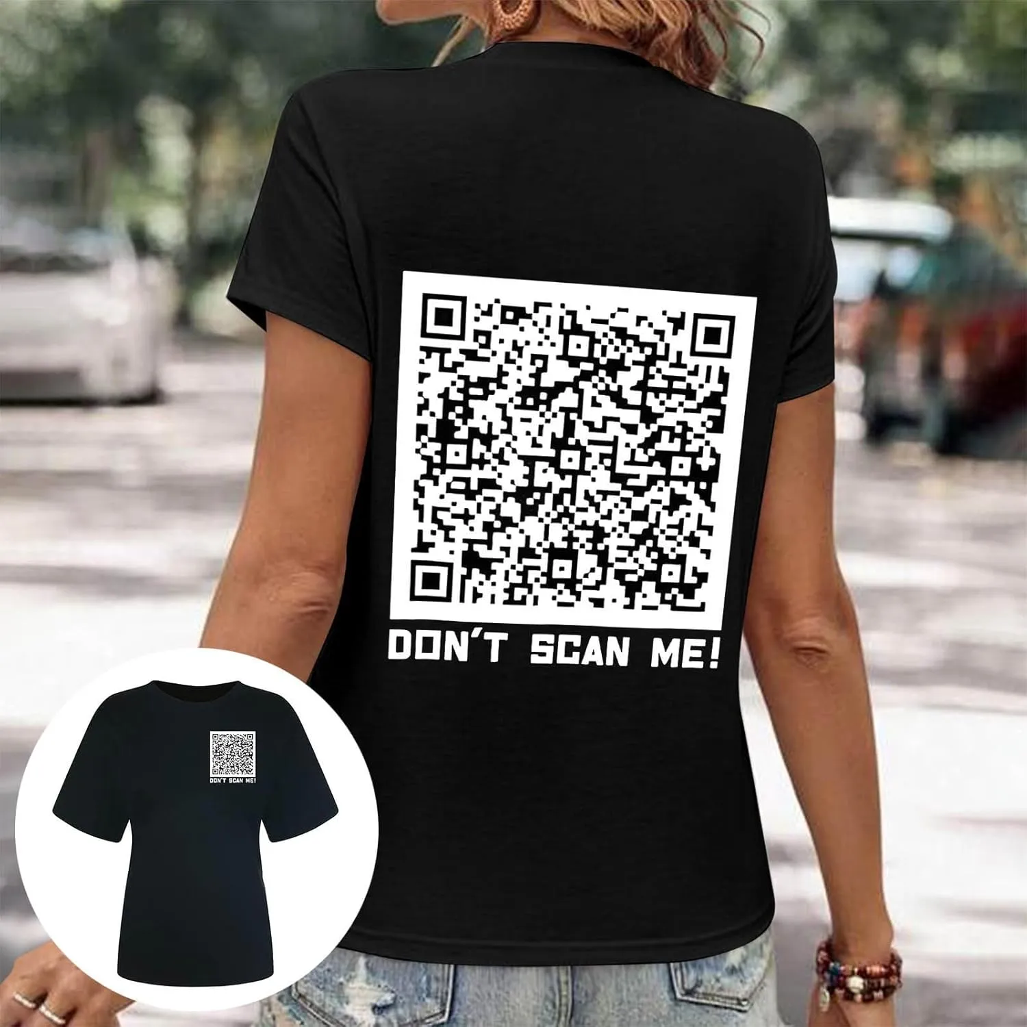 QR Code Shirts for Women Oversized Casual Crewneck Shorts Sleeve Pullover Tops Scan for A Fun Message T-Shirt