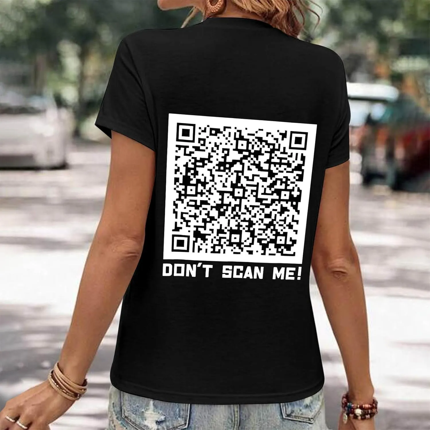 QR Code Shirts for Women Oversized Casual Crewneck Shorts Sleeve Pullover Tops Scan for A Fun Message T-Shirt