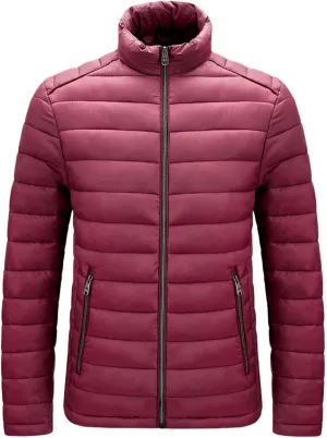 QWENTMTNTY Lightweight Puffer Jacket for Men Full Zip Cotton Quilted Bubble Down Coats Big Tall Sports Windproof Winter Outerwear