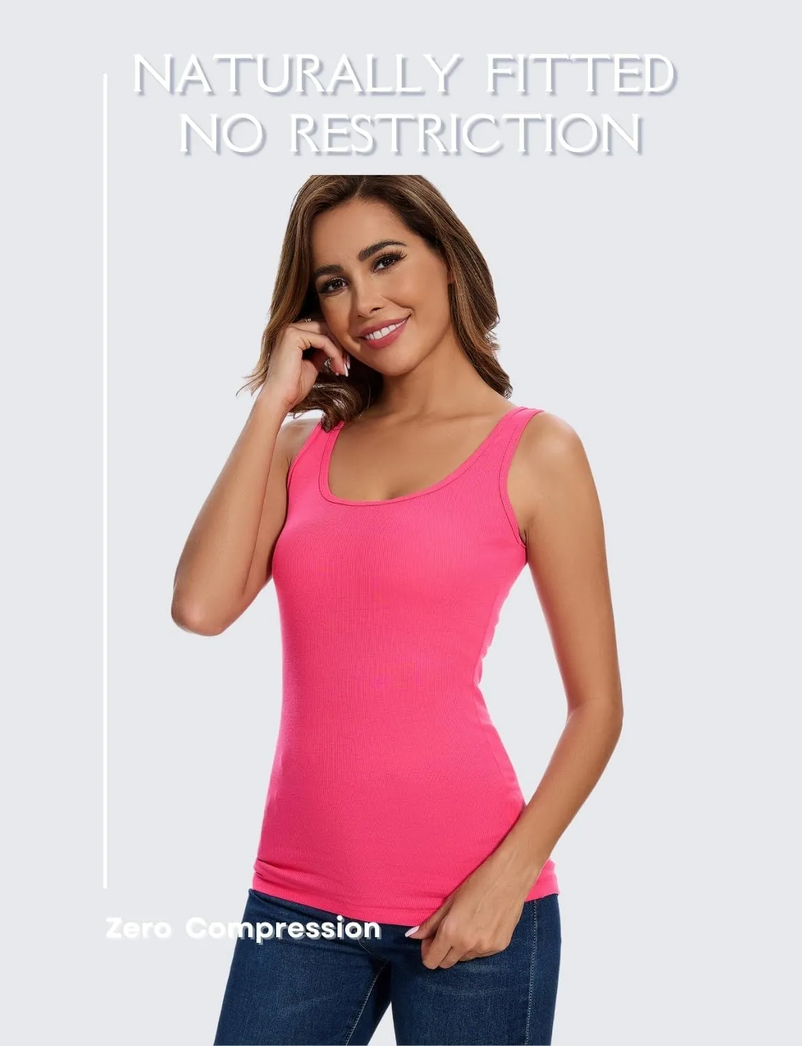 RASPBERRY PUDDING Cotton Ribbed Tank Tops for Women Slim Fit Scoop Neck