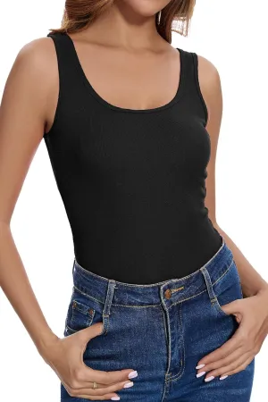 RASPBERRY PUDDING Cotton Ribbed Tank Tops for Women Slim Fit Scoop Neck