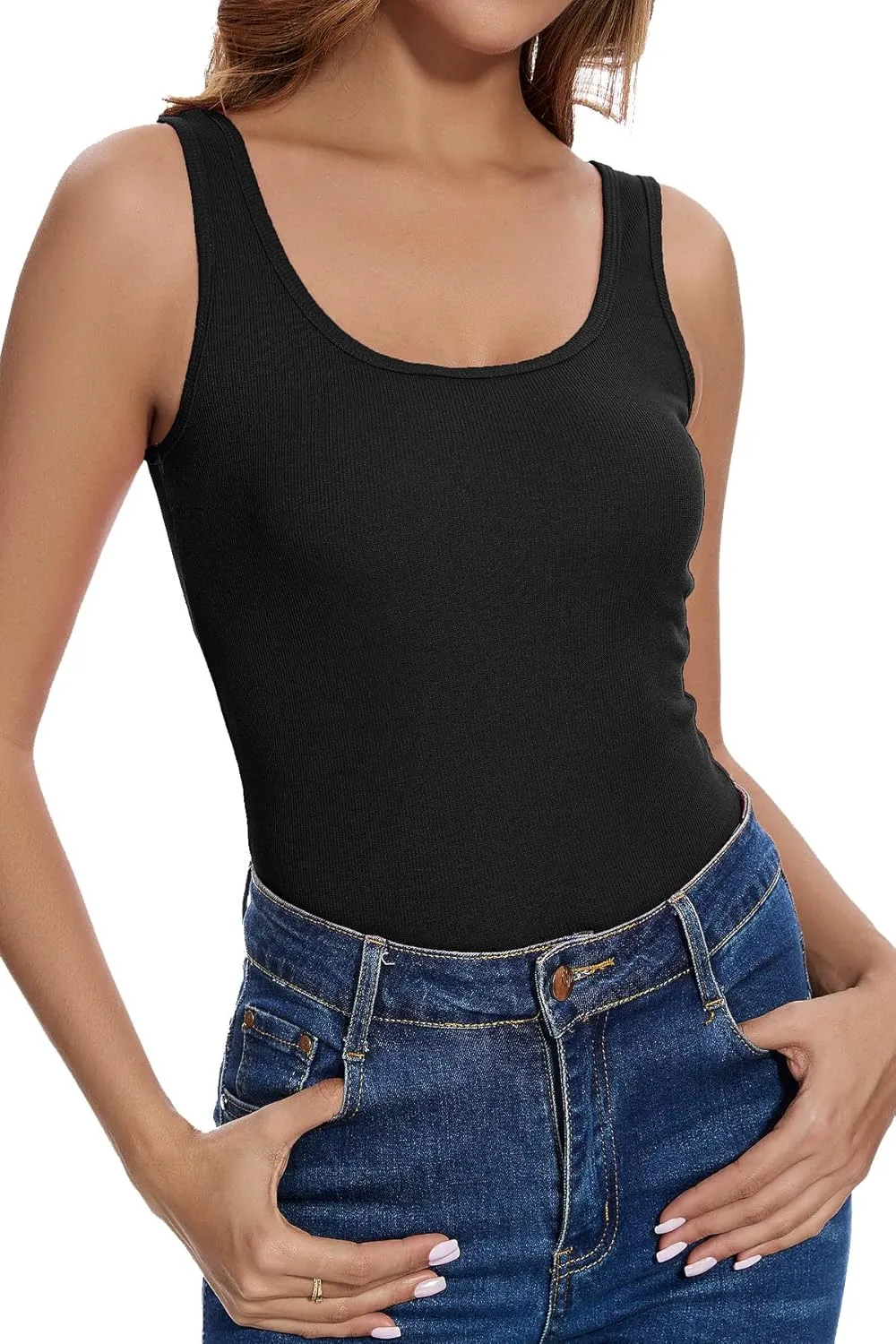 RASPBERRY PUDDING Cotton Ribbed Tank Tops for Women Slim Fit Scoop Neck