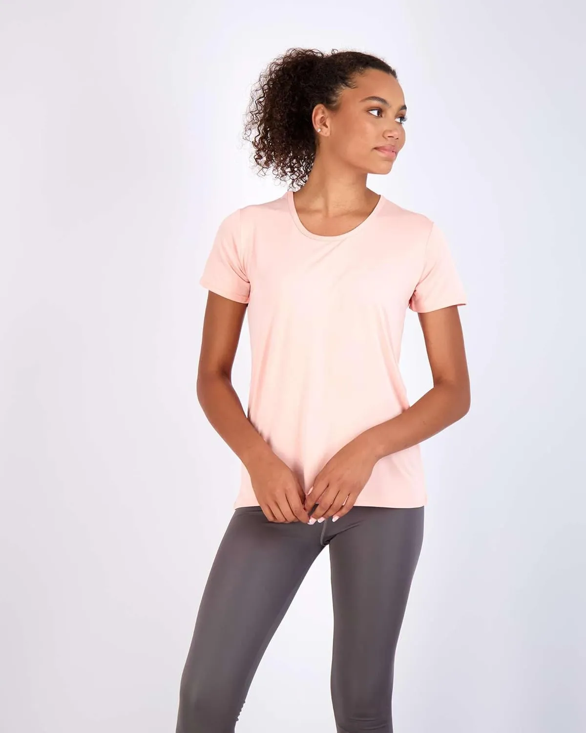 Real Essentials 5 Pack: Women's Dry Fit Tech Stretch Short-Sleeve Crew Neck Athletic T-Shirt (Available in Plus Size)