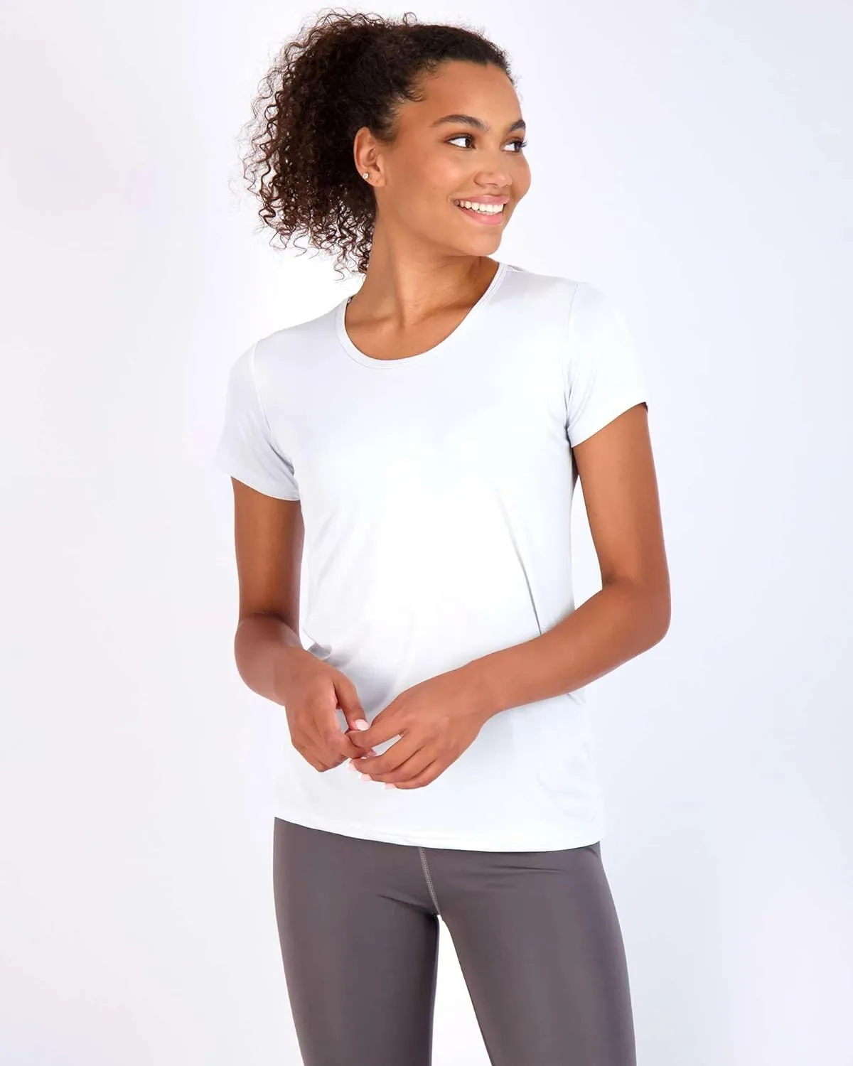 Real Essentials 5 Pack: Women's Dry Fit Tech Stretch Short-Sleeve Crew Neck Athletic T-Shirt (Available in Plus Size)