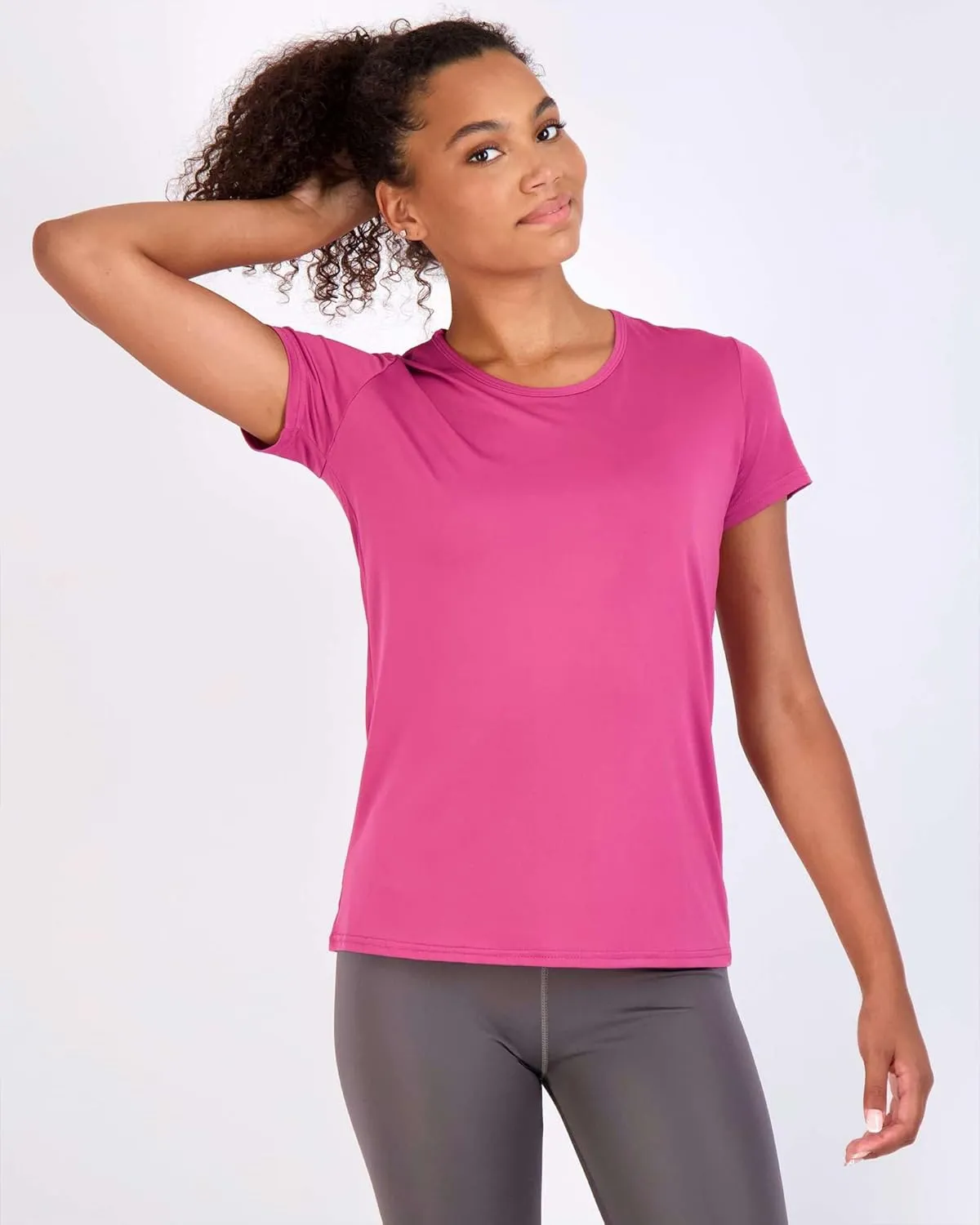 Real Essentials 5 Pack: Women's Dry Fit Tech Stretch Short-Sleeve Crew Neck Athletic T-Shirt (Available in Plus Size)