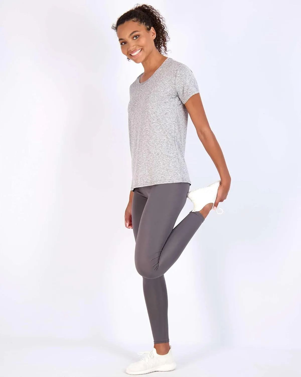 Real Essentials 5 Pack: Women's Dry Fit Tech Stretch Short-Sleeve Crew Neck Athletic T-Shirt (Available in Plus Size)