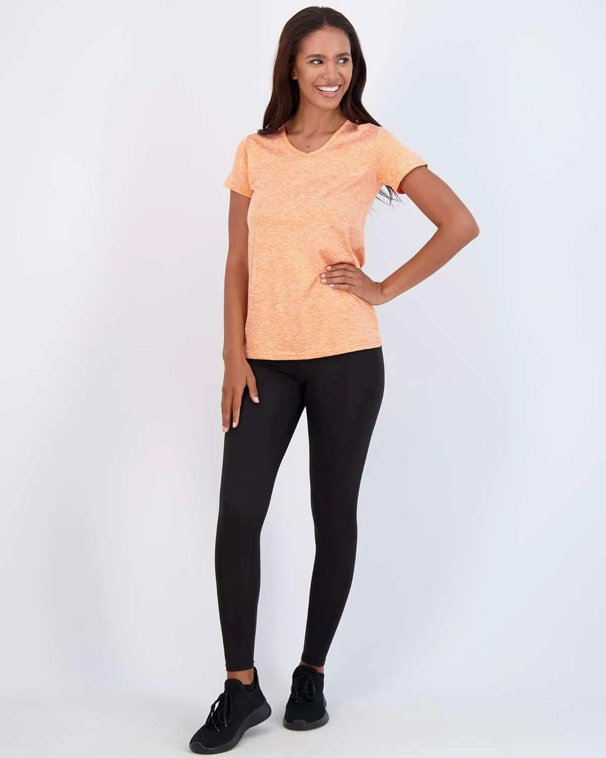 Real Essentials 5 Pack: Women's Short Sleeve V-Neck Activewear T-Shirt Dry-Fit Wicking Yoga Top (Available in Plus)