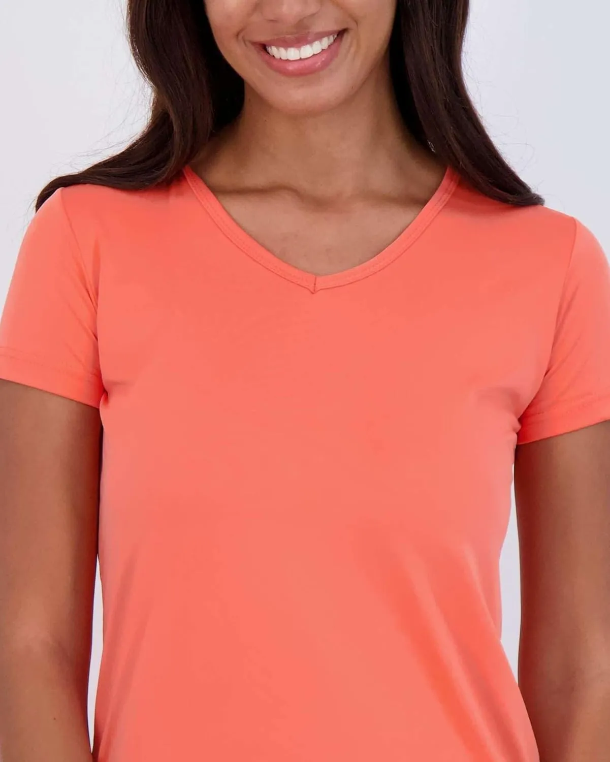 Real Essentials 5 Pack: Women's Short Sleeve V-Neck Activewear T-Shirt Dry-Fit Wicking Yoga Top (Available in Plus)