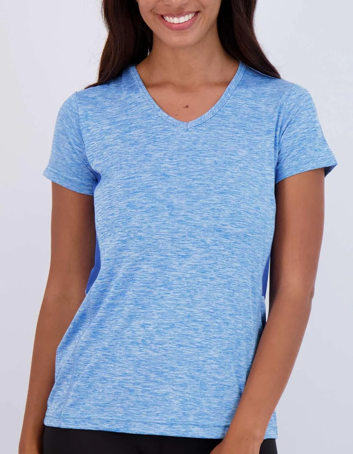 Real Essentials 5 Pack: Women's Short Sleeve V-Neck Activewear T-Shirt Dry-Fit Wicking Yoga Top (Available in Plus)