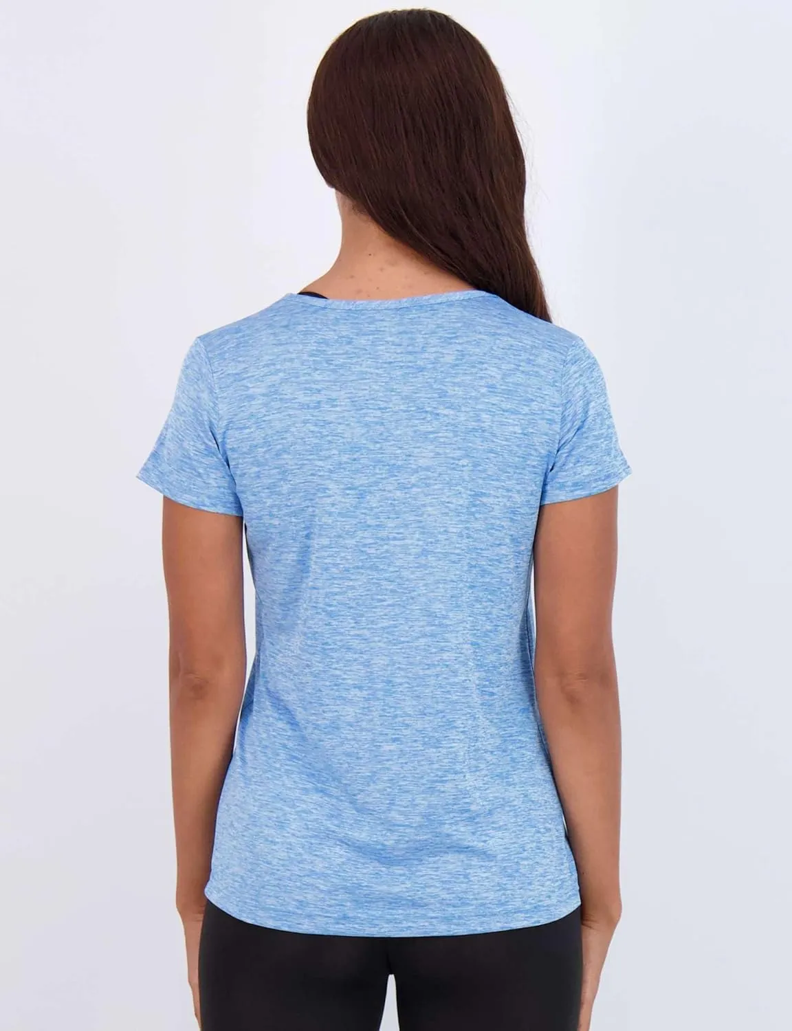Real Essentials 5 Pack: Women's Short Sleeve V-Neck Activewear T-Shirt Dry-Fit Wicking Yoga Top (Available in Plus)