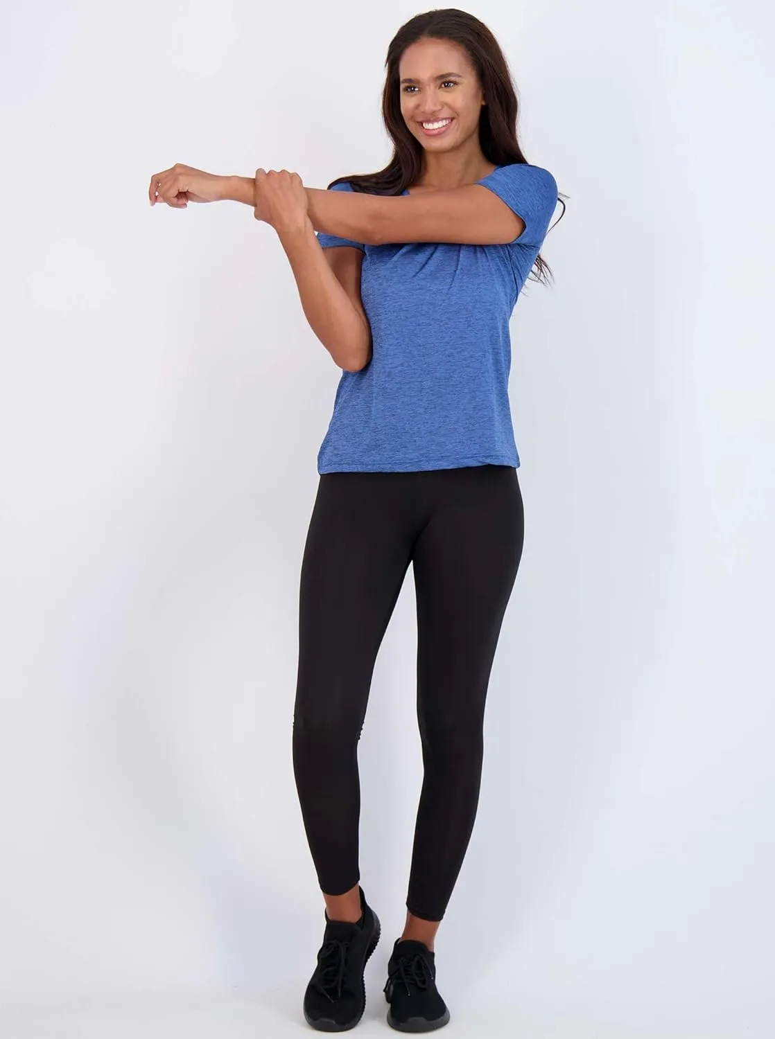 Real Essentials 5 Pack: Women's Short Sleeve V-Neck Activewear T-Shirt Dry-Fit Wicking Yoga Top (Available in Plus)