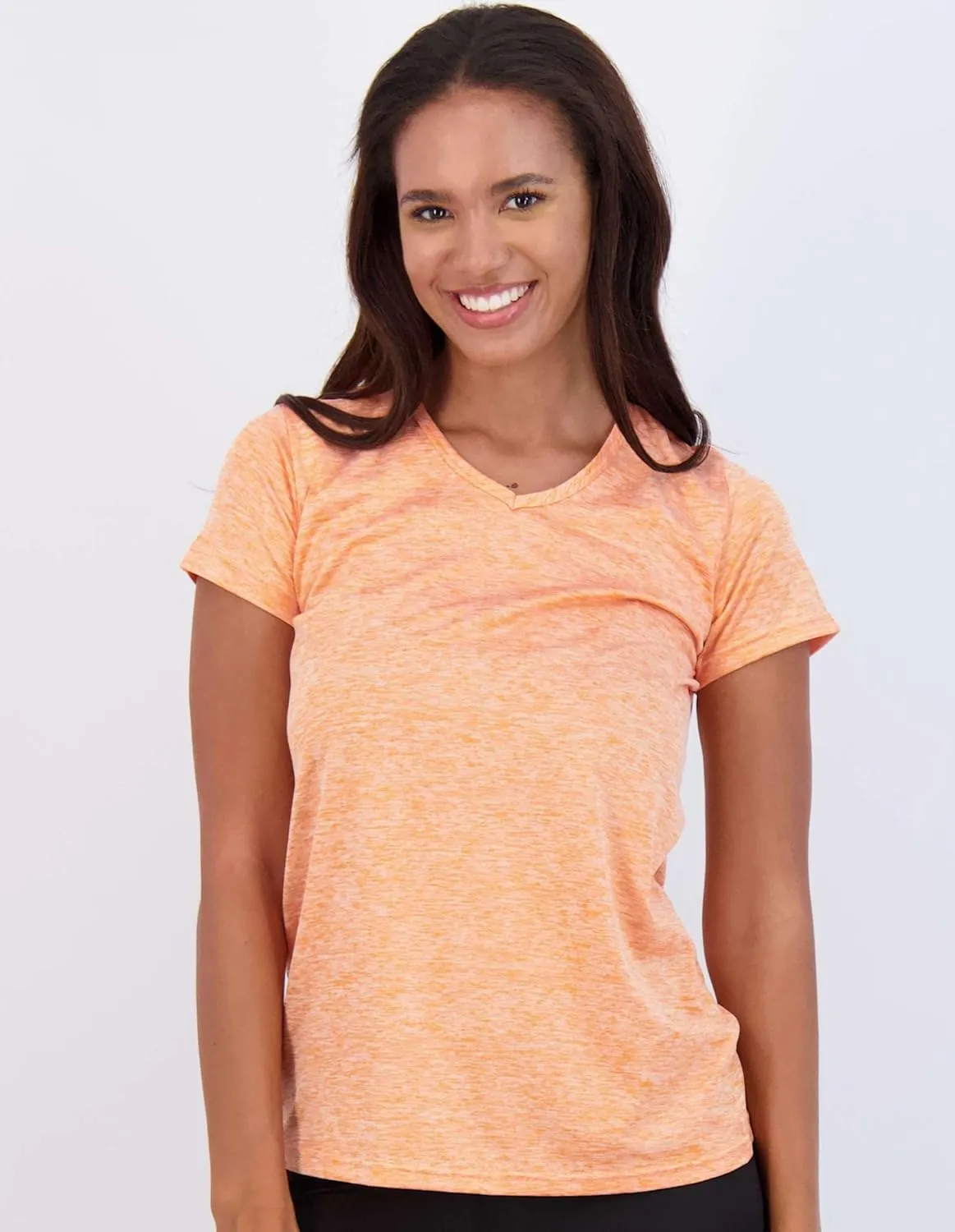 Real Essentials 5 Pack: Women's Short Sleeve V-Neck Activewear T-Shirt Dry-Fit Wicking Yoga Top (Available in Plus)