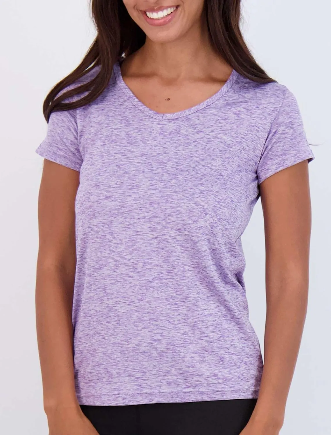 Real Essentials 5 Pack: Women's Short Sleeve V-Neck Activewear T-Shirt Dry-Fit Wicking Yoga Top (Available in Plus)