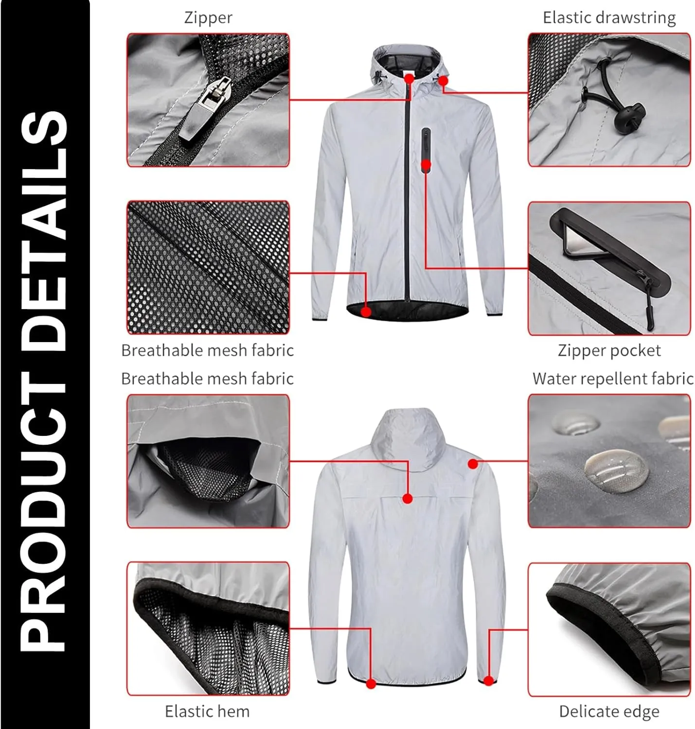 Reflective Jacket Mens Womens Cycling Jackets Running Rain Coats High Visibility Bike Jacket Breathable Windbreaker