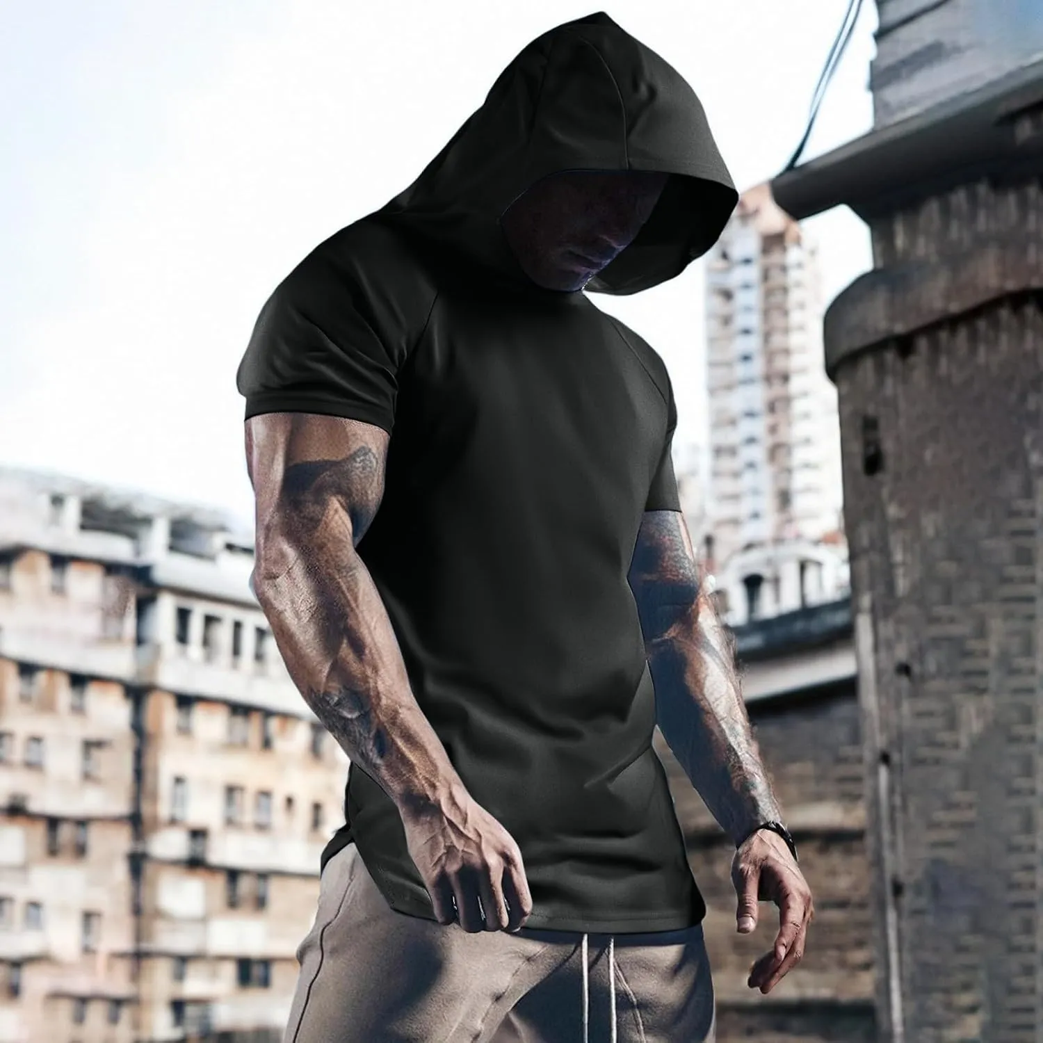 RTTUIOP Short Sleeve Hoodies For Men Moisture Wicking Shirts Quick Dry Shirts Workout Gym Tshirts Pullover Athletic Tees