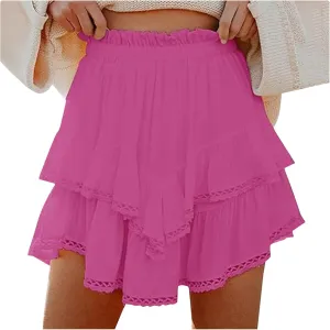 Ruffle Skorts for Women Boho Tiered Flowy Short Skirt, Stretchy Lined Layered Pleated Casual Beach Short Skirt