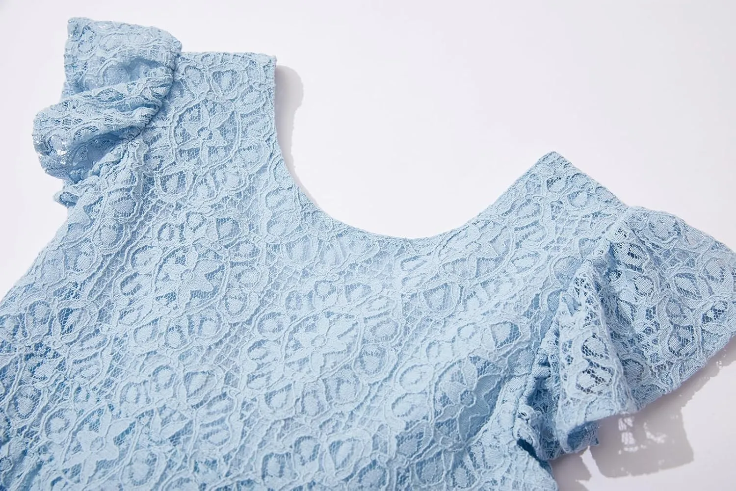 Rysly Toddler Girls Backless Flutter Sleeve Lace Party Dress Elastic Waist Bow Kid Casual Dresses