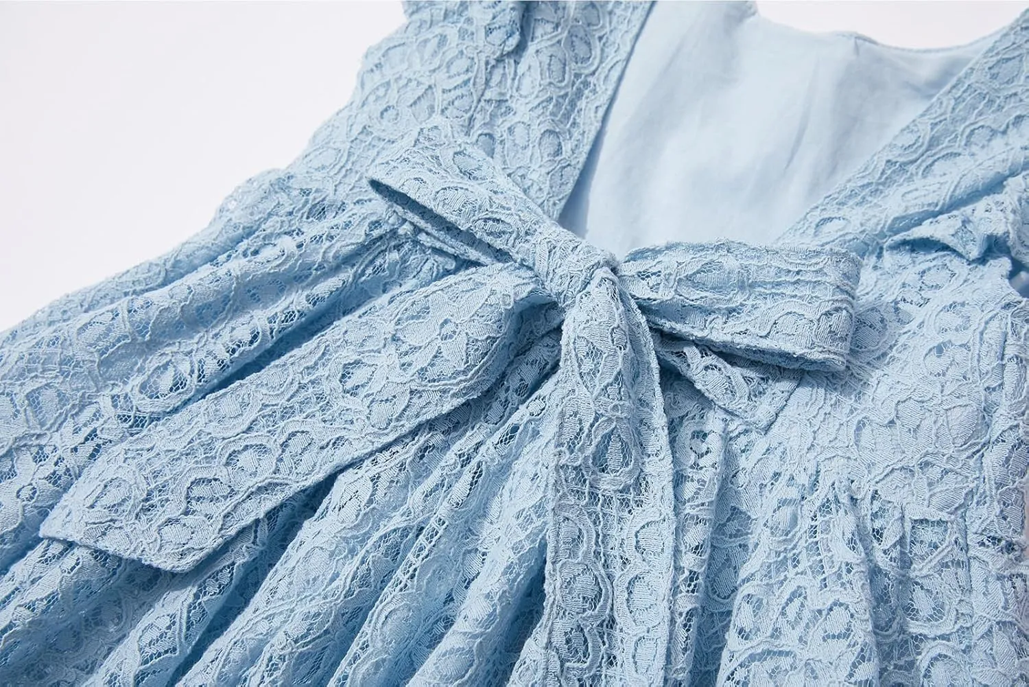 Rysly Toddler Girls Backless Flutter Sleeve Lace Party Dress Elastic Waist Bow Kid Casual Dresses