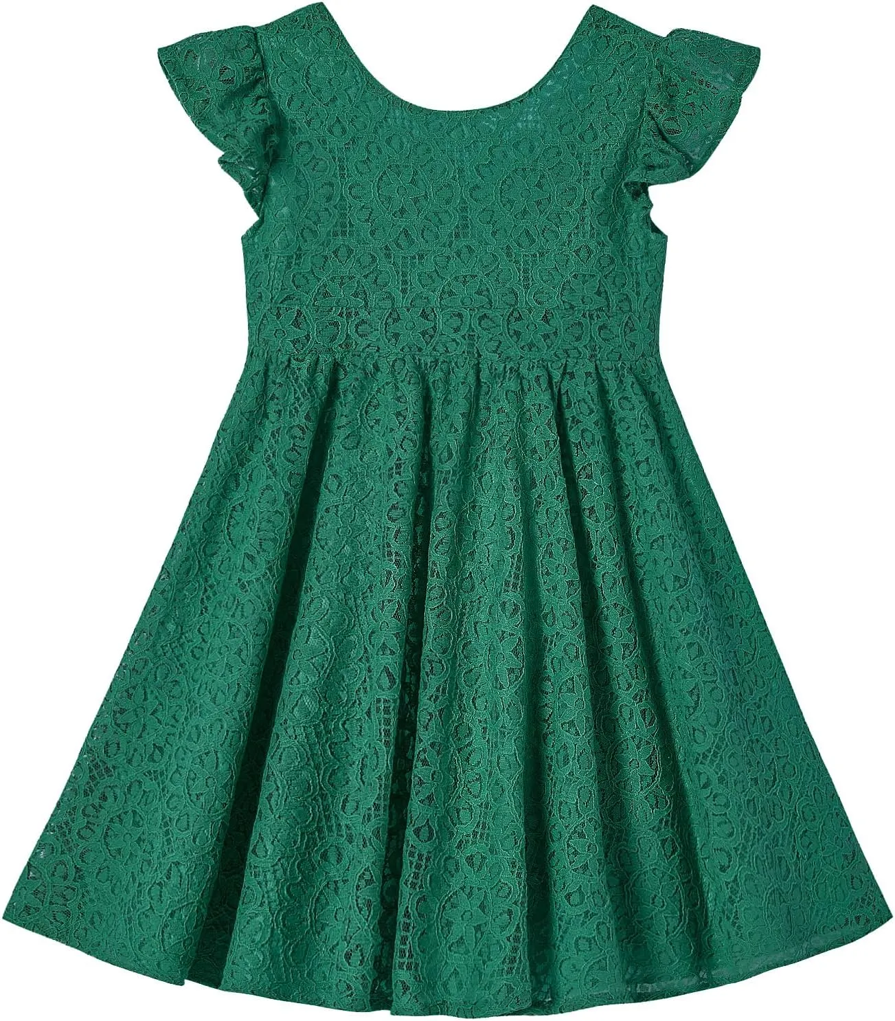Rysly Toddler Girls Backless Flutter Sleeve Lace Party Dress Elastic Waist Bow Kid Casual Dresses