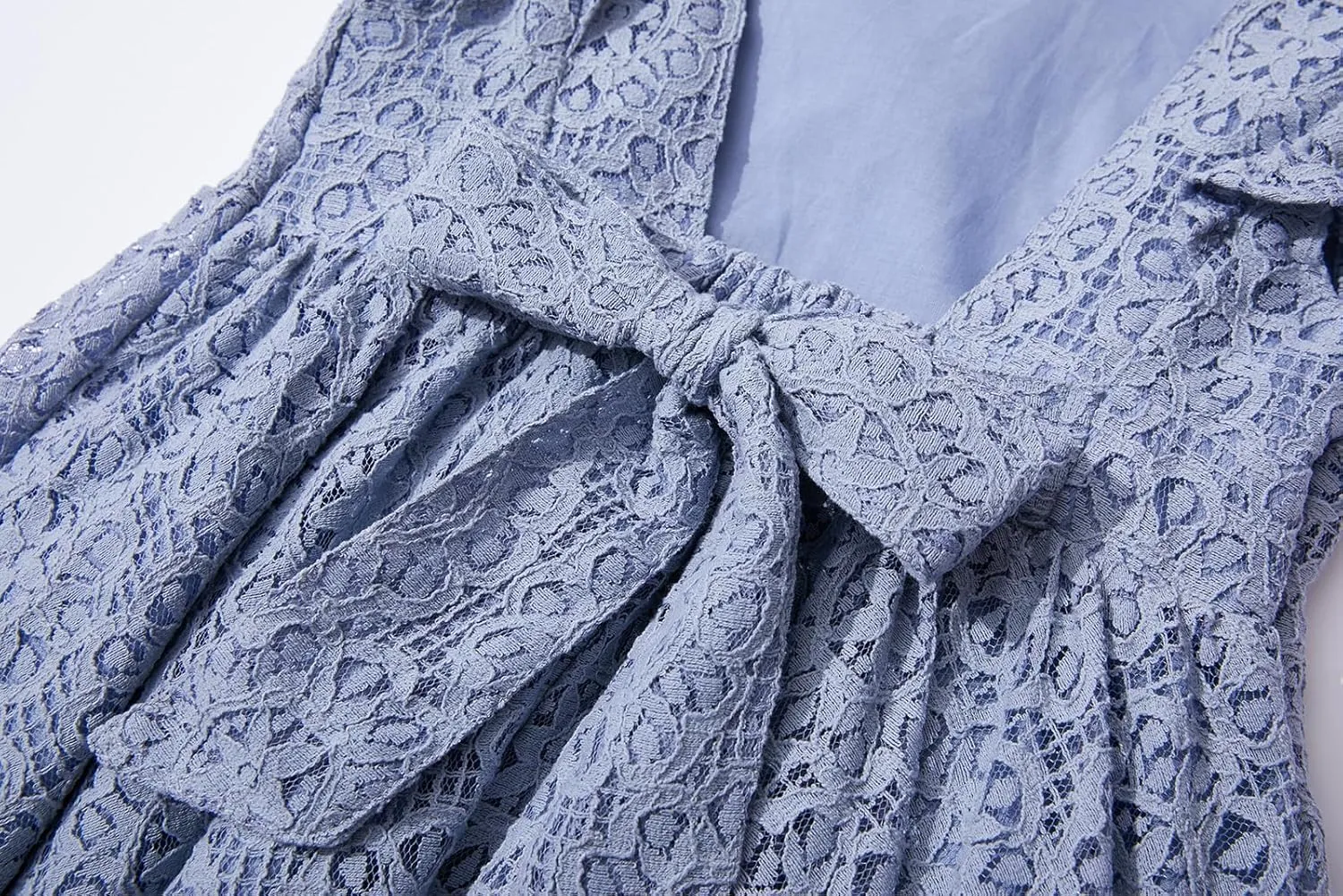 Rysly Toddler Girls Backless Flutter Sleeve Lace Party Dress Elastic Waist Bow Kid Casual Dresses