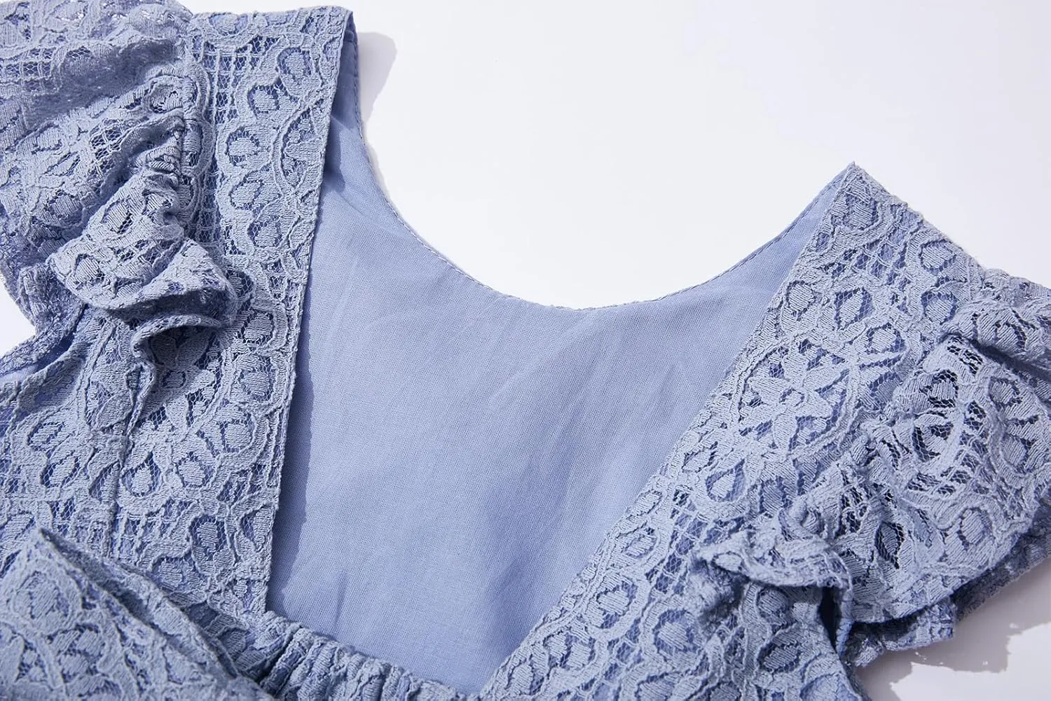Rysly Toddler Girls Backless Flutter Sleeve Lace Party Dress Elastic Waist Bow Kid Casual Dresses