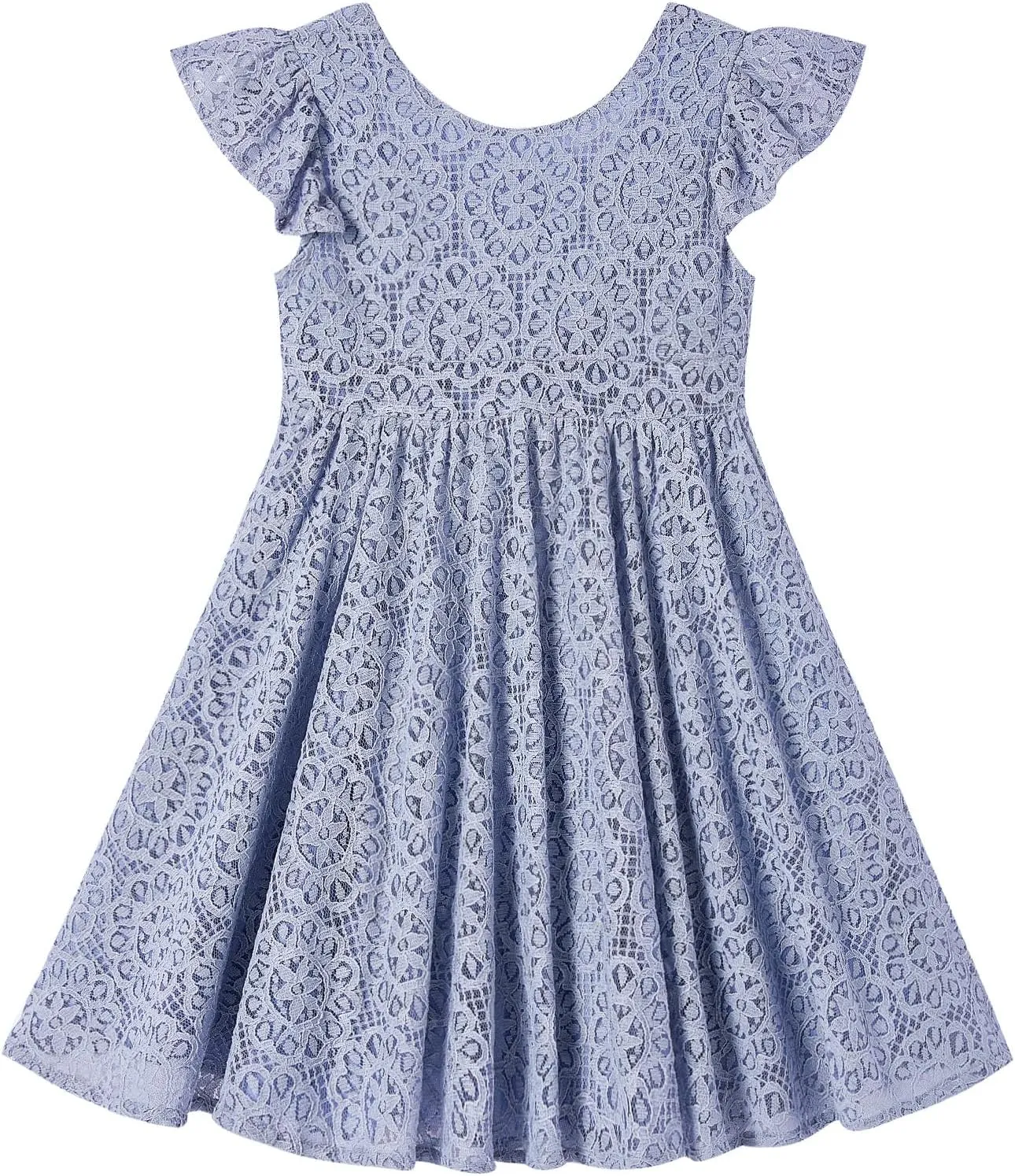 Rysly Toddler Girls Backless Flutter Sleeve Lace Party Dress Elastic Waist Bow Kid Casual Dresses