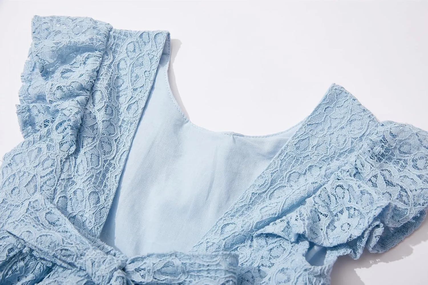 Rysly Toddler Girls Backless Flutter Sleeve Lace Party Dress Elastic Waist Bow Kid Casual Dresses