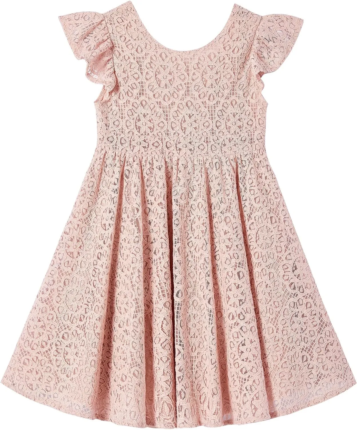 Rysly Toddler Girls Backless Flutter Sleeve Lace Party Dress Elastic Waist Bow Kid Casual Dresses