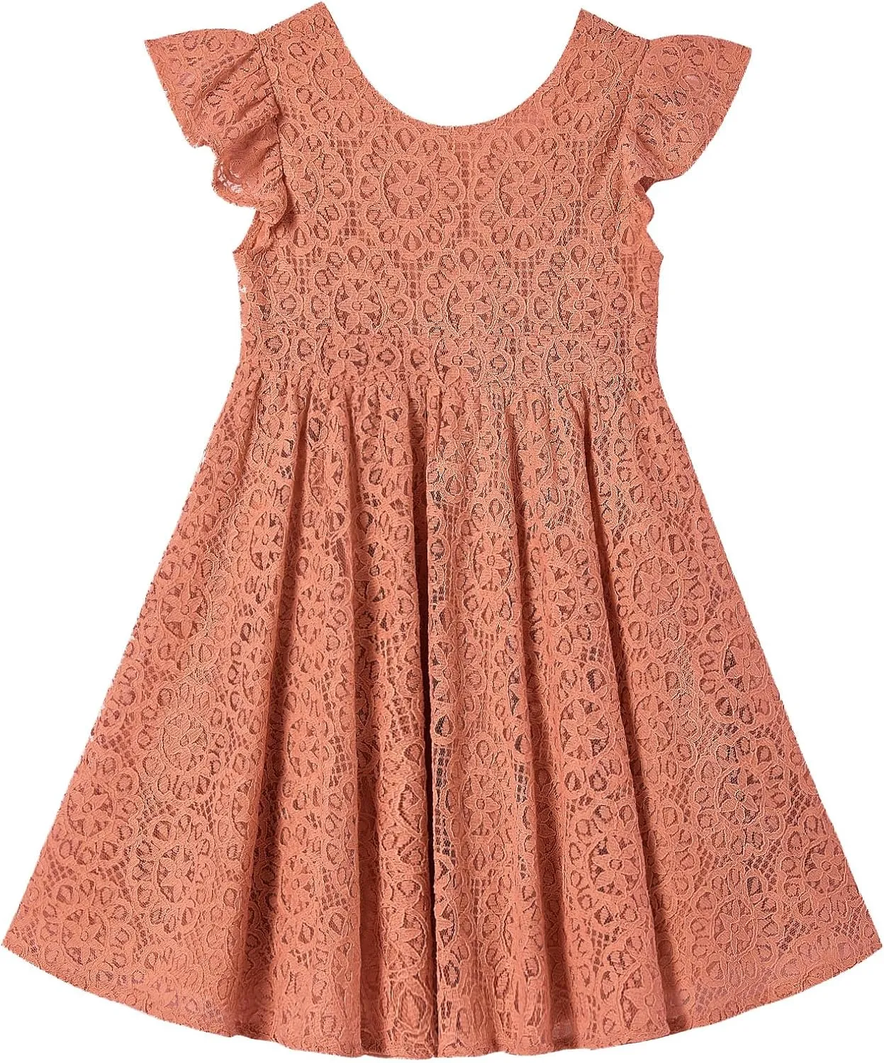 Rysly Toddler Girls Backless Flutter Sleeve Lace Party Dress Elastic Waist Bow Kid Casual Dresses