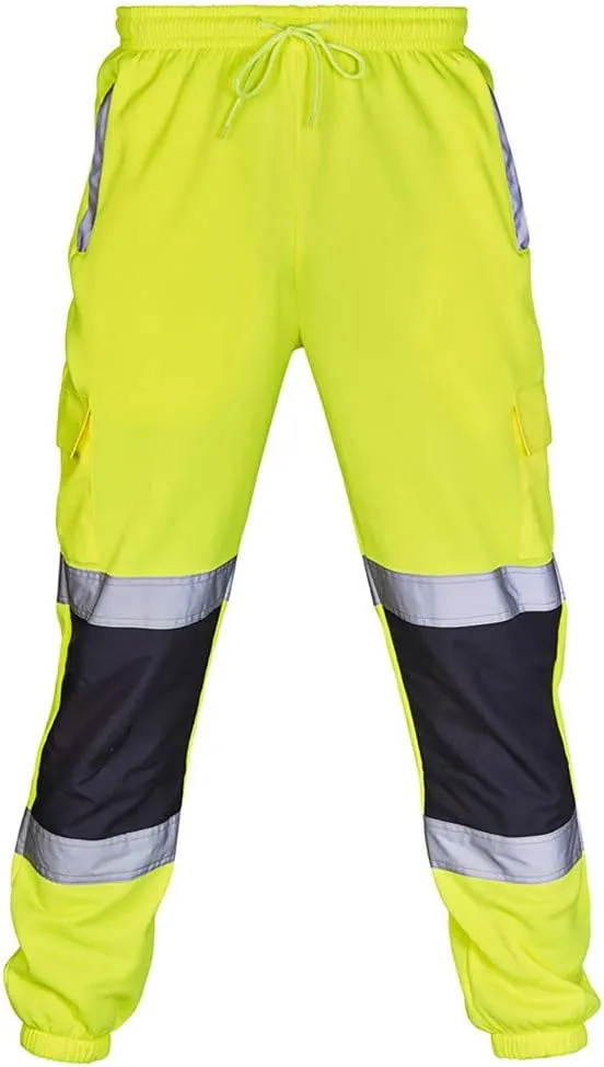 Safety Pants for Men Reflective High Visibility Cargo Pant Hi-Vis Workwear Work Trousers with Multiple Pockets