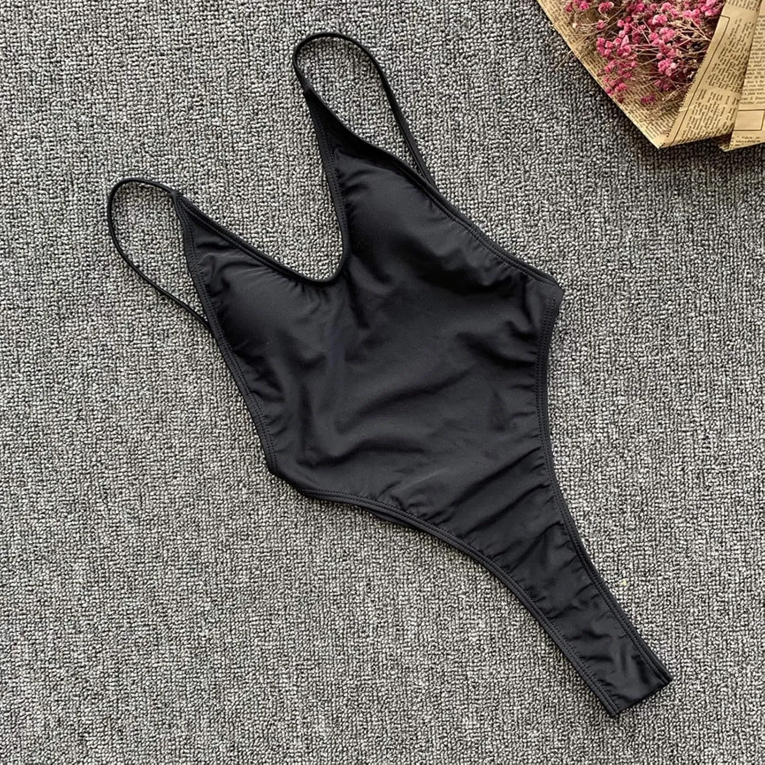 Sexy 2025 Bathing Suits Tummy Control for Women Solid Color Scoop Neck High Cut One Piece Spaghetti Strap Backless