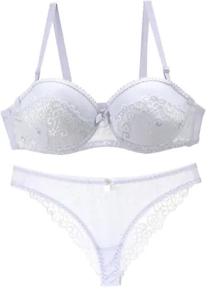 Sexy Lace Bra and Brief Set, Womens Lingerie Hollow Out Lace Pattern Underwear, Lace Bralette and Panty Set