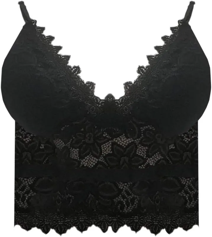 Sexy Lace Bralettes for Women No Underwire Bra Deep V Neck Bralette Spaghetti Strap Lingerie Soft Padded Camisole