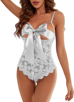 Sexy Lingerie for Women One Piece Bodysuit Lace Teddy Sheer Crotch V Neck Babydoll Underwear Bridal Wedding Lingerie