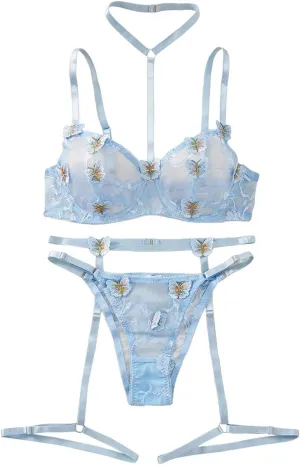 Sexy Lingerie Garter Set for Women Lace Bra and Panty Sets See Through Lingerie 2 Piece Sheer Bralette Set