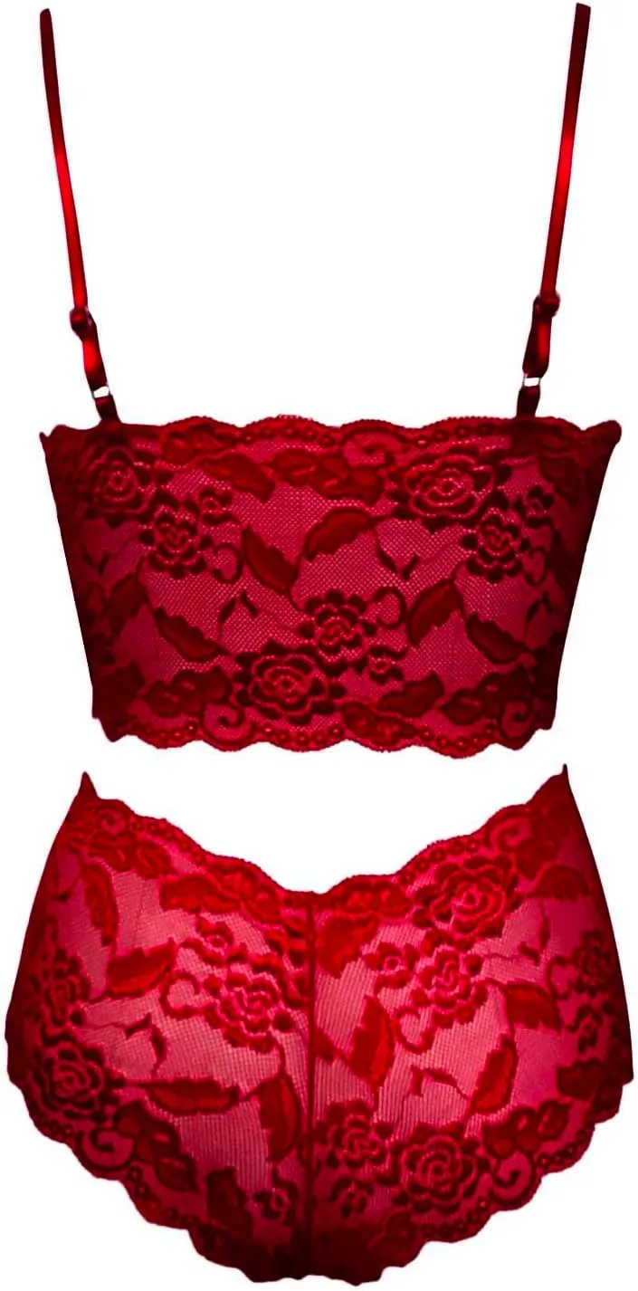 Sexy Lingerie Set for Women Floral Bralette Sheer Lace Bra and Panty 2 Piece Apparel Comfortable Elegant Design