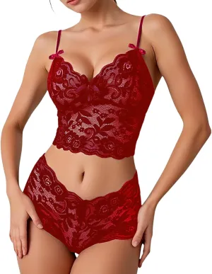 Sexy Lingerie Set for Women Floral Bralette Sheer Lace Bra and Panty 2 Piece Apparel Comfortable Elegant Design