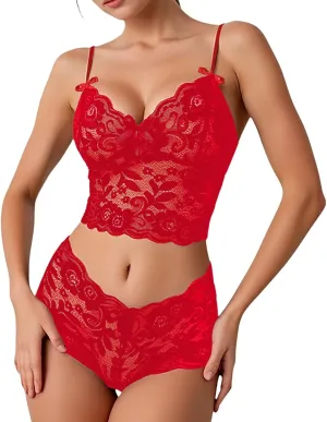 Sexy Lingerie Set for Women Floral Bralette Sheer Lace Bra and Panty Comfortable Elegant Design
