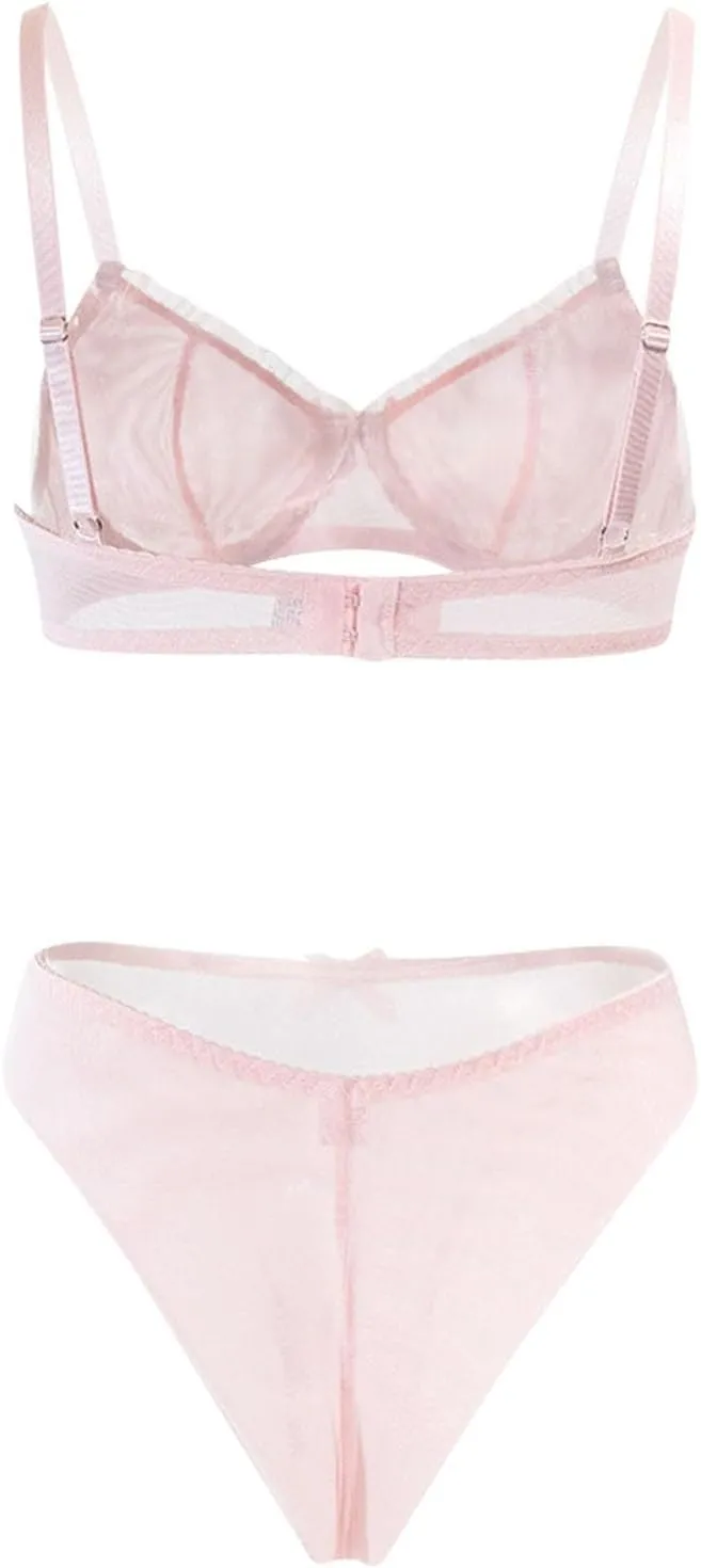 Sexy Lingerie Set Mesh Bra and Panty Matching Underwear for Women Comfortable Sheer Lace Bralette Thong Two Piece