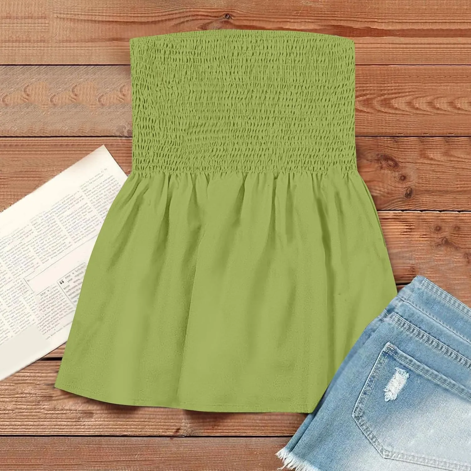 Sexy Tank Tops for Women Summer Strapless Tube Top Flare Hem Bandeau Backless Funny Shirts Holiday Sleeveless Blouse