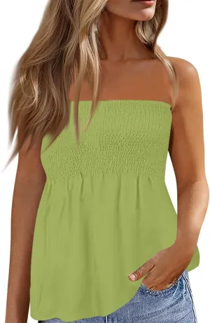 Sexy Tank Tops for Women Summer Strapless Tube Top Flare Hem Bandeau Backless Funny Shirts Holiday Sleeveless Blouse