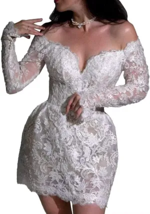 SHANDUAO Lace Short Wedding Dresses for Bride Strapless Lace Bridal Evening Party Gown