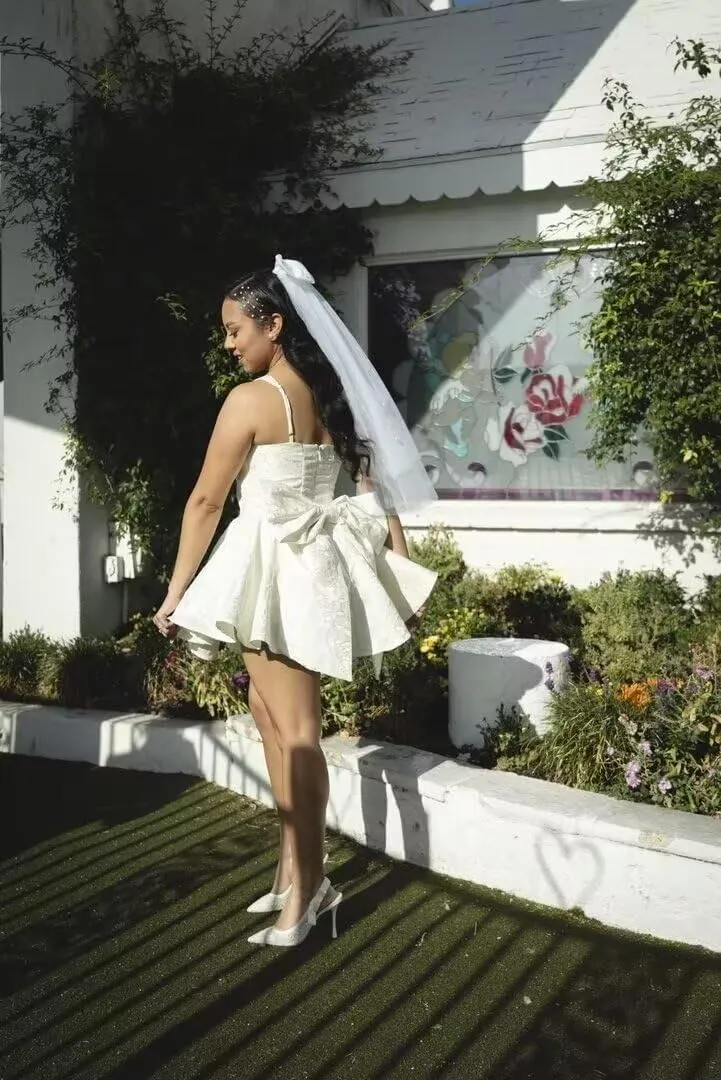 SHANDUAO Lace Short Wedding Dresses for Bride Strapless Lace Bridal Evening Party Gown