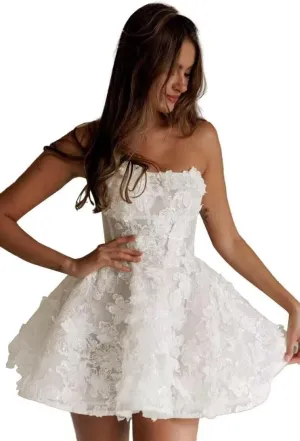 SHANDUAO Lace Short Wedding Dresses for Bride Strapless Lace Bridal Evening Party Gown