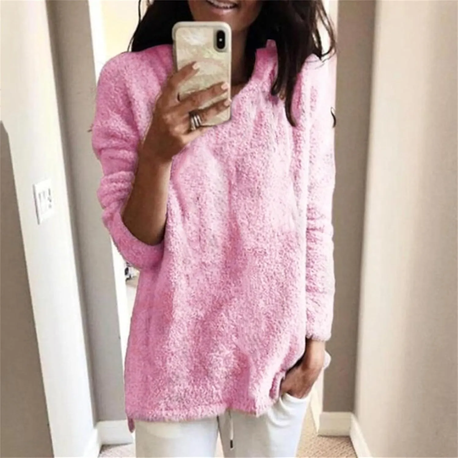 SHAOBGE Hoodies for Women Fleece Linend Warm Sweatshirt Hoodies Long Sleeve Tunic Pullover with Pockets Warm Winter Hoodies