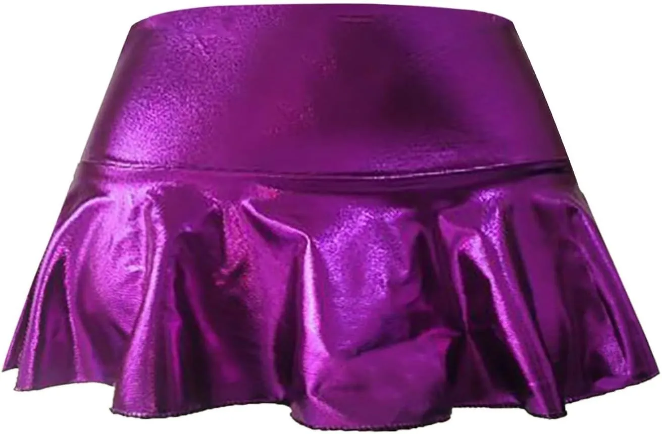 Short Mini Skirts for Women Trendy High Waisted Leather Pleated Solid Ruffle Skirt 1x Ladies Dresses