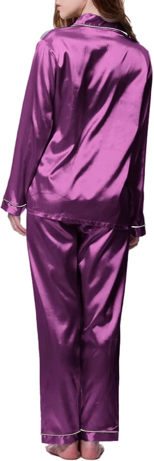 Silk Pajamas for Women Set 2025 Plus Size Long Sleeve Sleepwear Button Down Tops Lounge Pants 2 Piece Pjs Loungewear