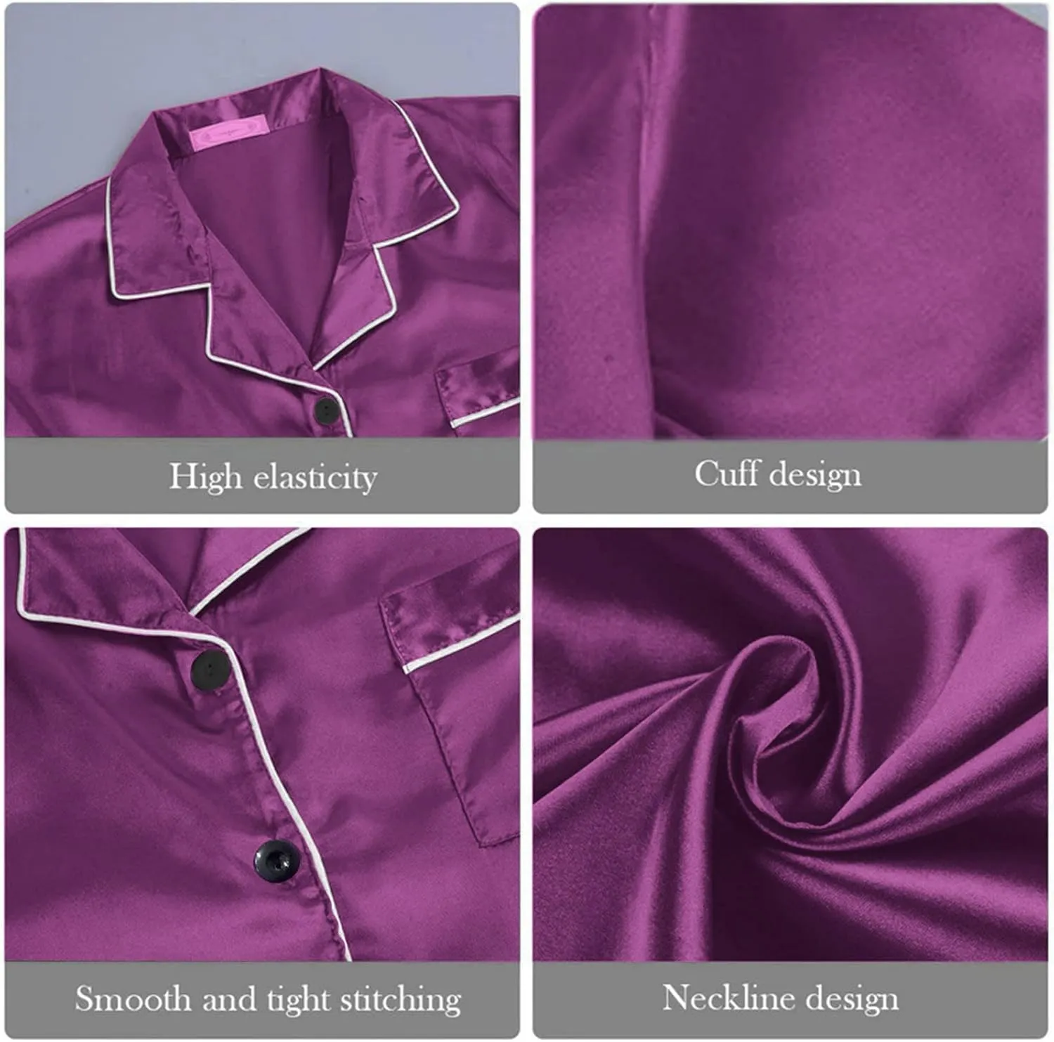 Silk Pajamas for Women Set 2025 Plus Size Long Sleeve Sleepwear Button Down Tops Lounge Pants 2 Piece Pjs Loungewear