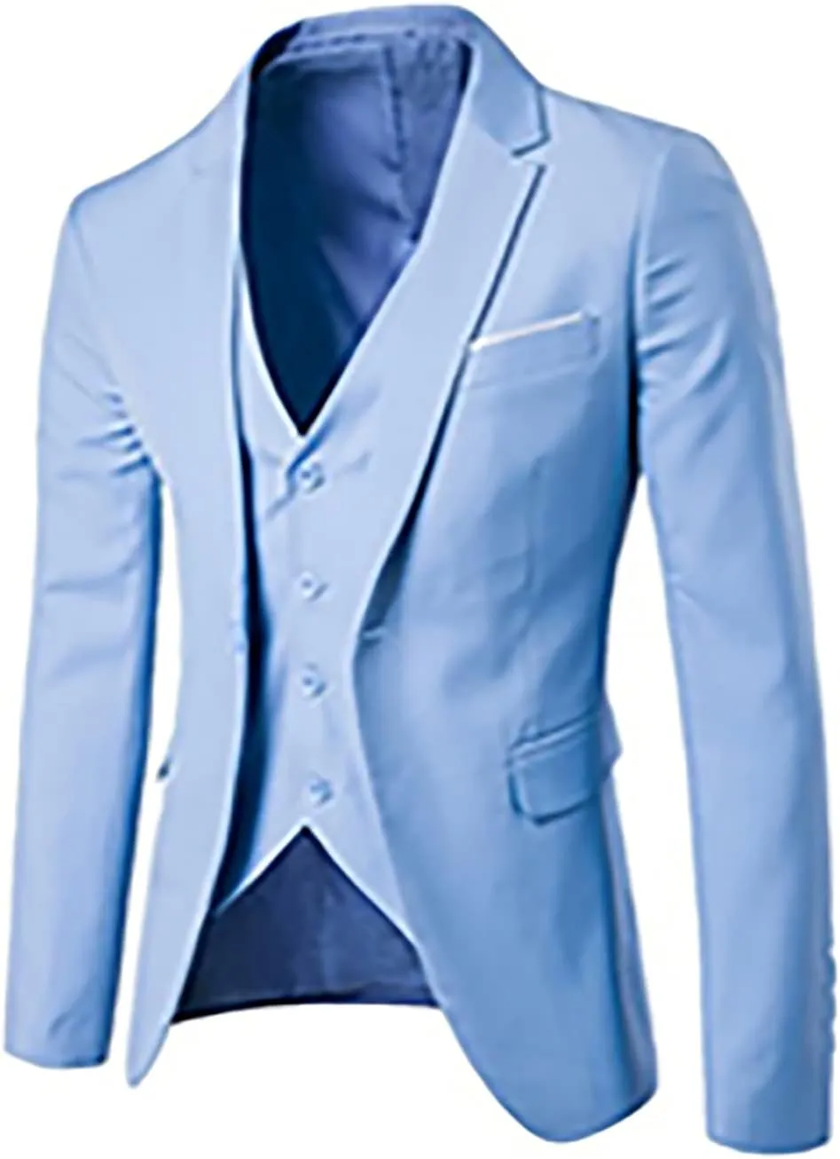 Sinzelimin Fashion Suit for Men's Blazer Dress Business Tuxedo Slim Fit One Button Coat Jacket & Pants&Vest 3-Piece Set