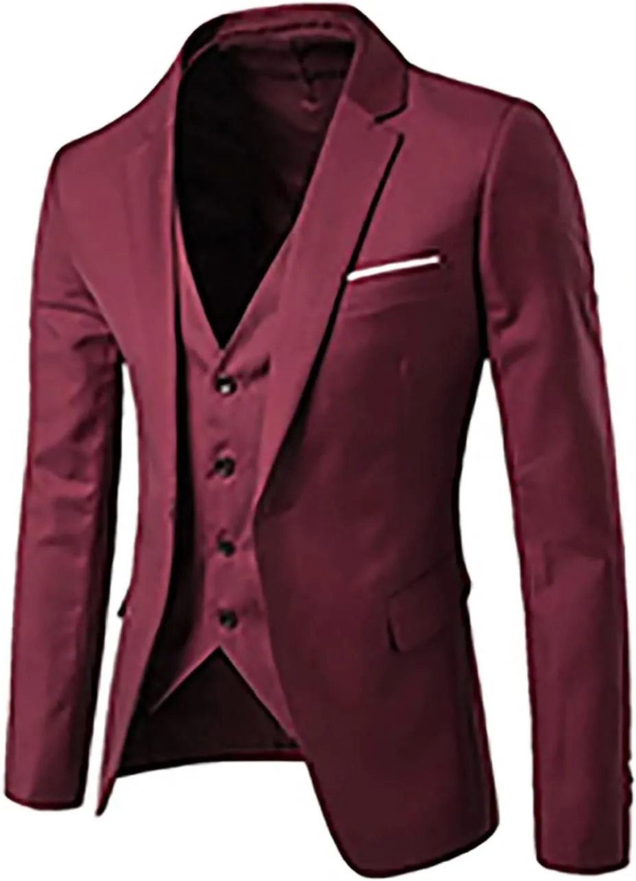 Sinzelimin Fashion Suit for Men's Blazer Dress Business Tuxedo Slim Fit One Button Coat Jacket & Pants&Vest 3-Piece Set